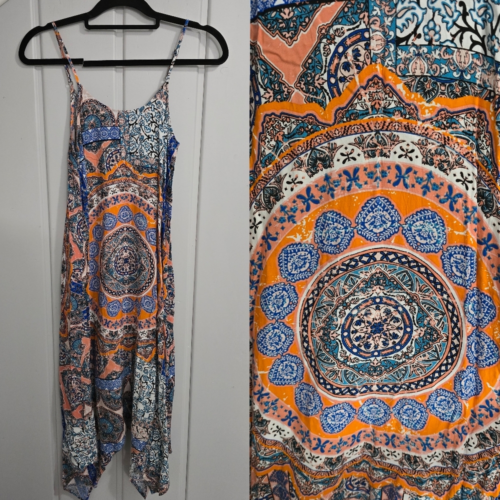Alya Mandala Sleeveless Handkerchief Midi Dress